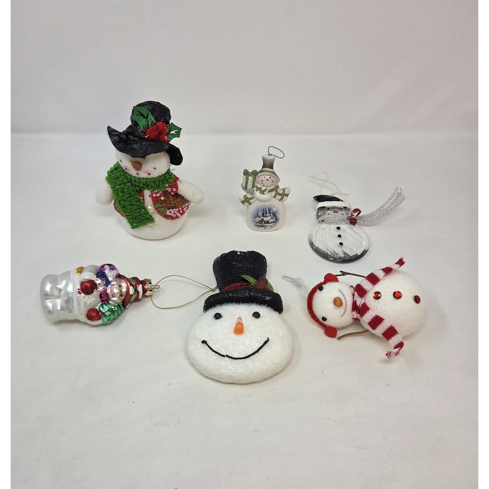 Snowman Christmas Ornament Lot of 6 Kinkade Glass Felt Mixed Decor